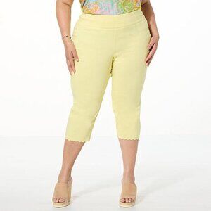 Nina Leonard Pull-on Crop Pant with Scalloped Detail 1X Lemon Zest (Yellow) NWOT